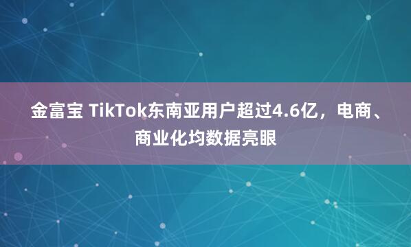 金富宝 TikTok东南亚用户超过4.6亿，电商、商业化均数据亮眼